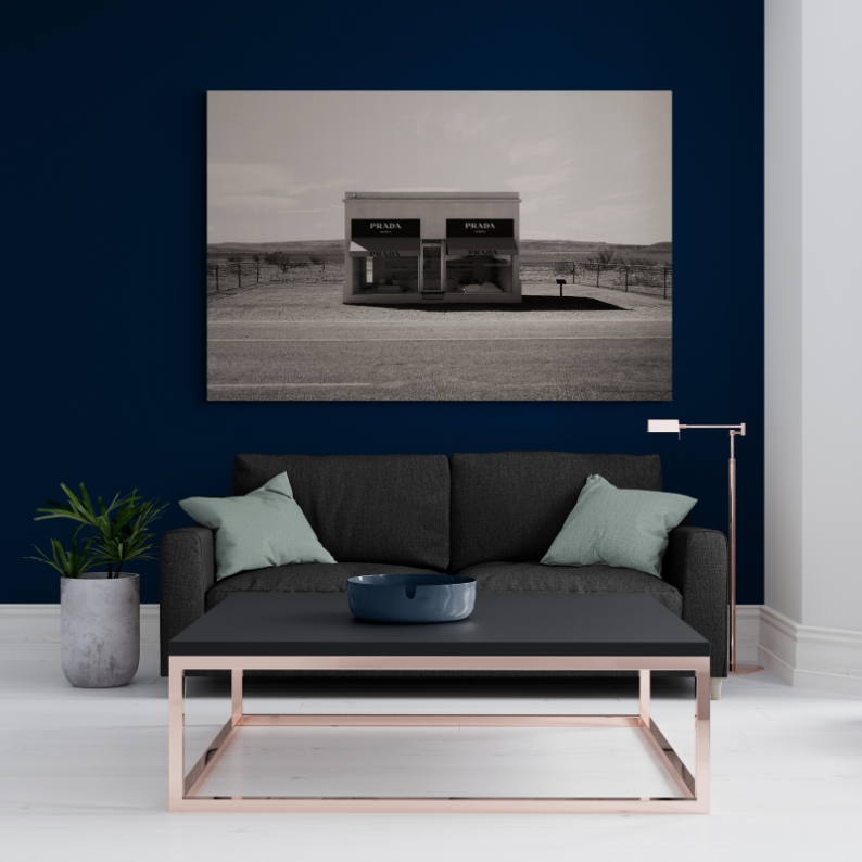 Fashion wall decor, Prada Marfa print, Prada Marfa poster, modern pop art, designer wall art canvas, fashion art, framed poster, frontal angle