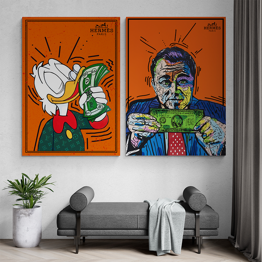 modern pop art , modern art pop art, hypebeast posters, luxury wall art, fashion wall art, Hype beast art, hypebeast wall art ,Alec monopoly wall art, Alec monopoly print, jordan belfort wall art, wolf of wall street art, wolf of wall street poster, Leonardo di caprio wall art