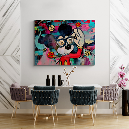 Mickey Mouse Wall Art, Fashion wall decor, Louis Vuitton print, hype beast art, modern pop art, designer wall art canvas, fashion art, black framed poster, frontal image