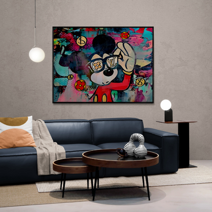 Mickey Mouse Wall Art, Fashion wall decor, Louis Vuitton print, hype beast art, modern pop art, designer wall art canvas, fashion art, black framed poster, frontal image