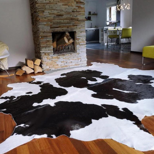 Black and white cowhide rug