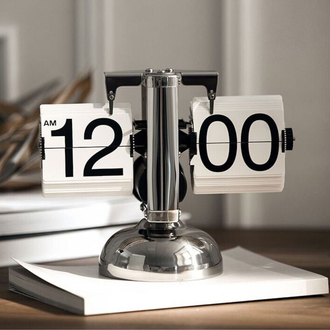 Ejoyous Retro Flip Uhr - Vintage Design Mit Großen Zahlen In Schwarznuss Optik