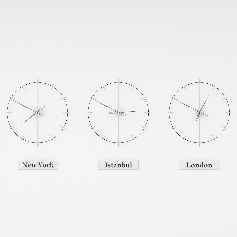black world clocks are on the white background.