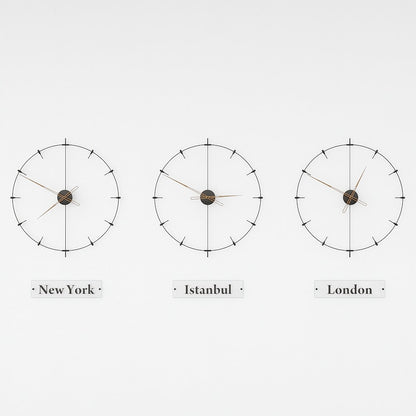 black and gold modern world clocks are on the white background.