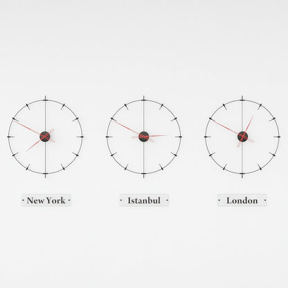black and red modern world clocks are on the white background.