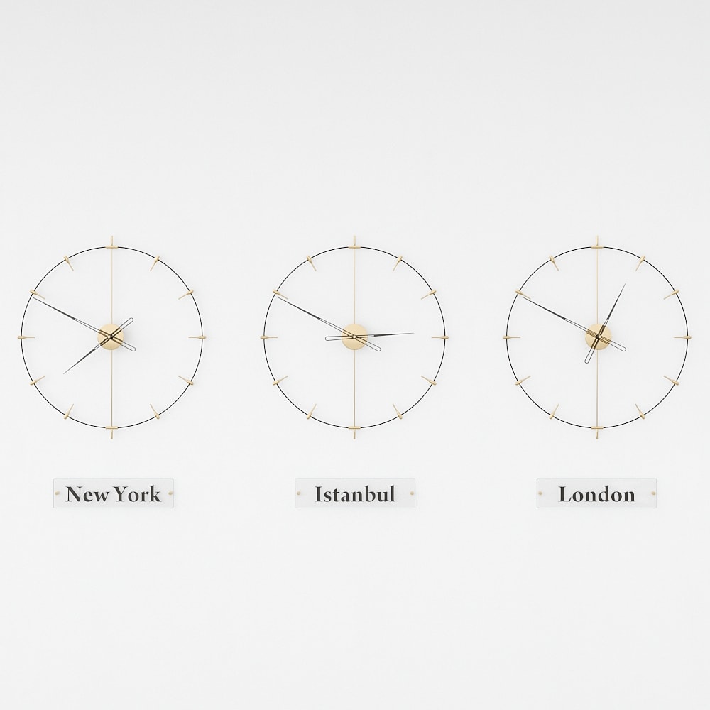rose and black world clocks are on the white background.