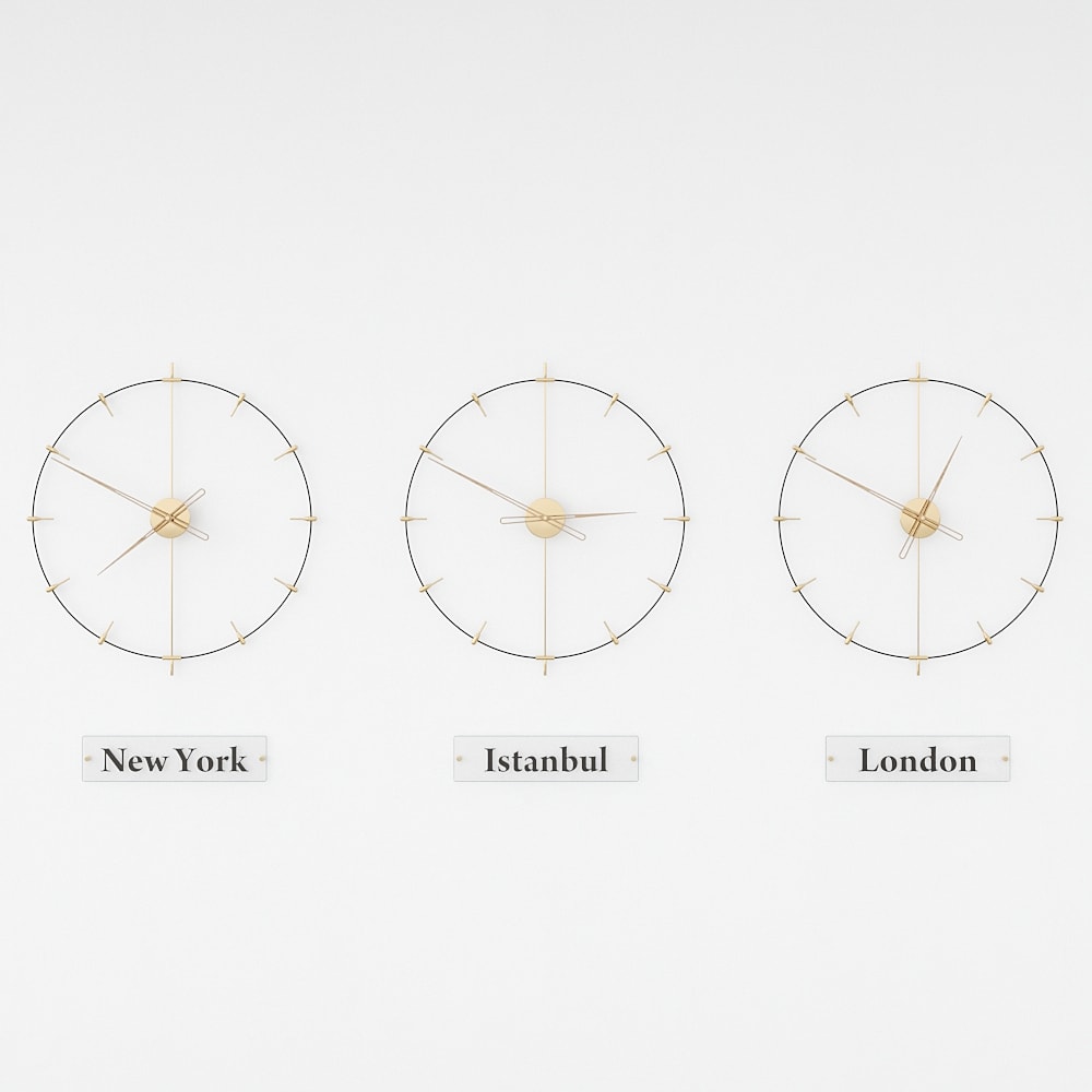black and rworld clocks are on the white background.