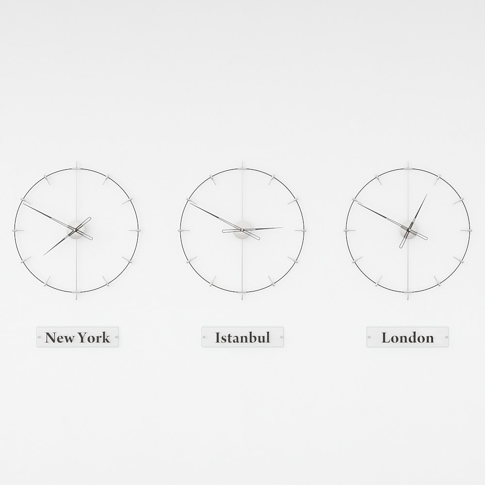 world clocks are on the white background.