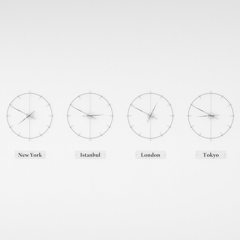 world clocks are on the white background.