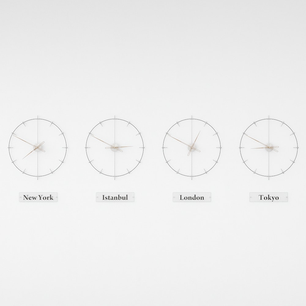 black world clocks are on the white background.