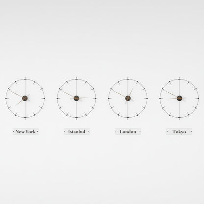 four black modern world clocks are on the white background.