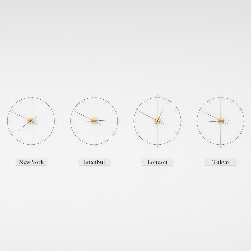 world clocks are on the white background.
