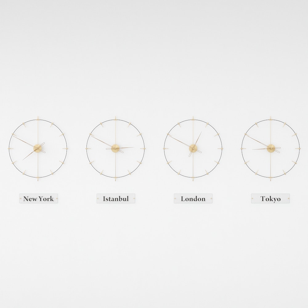 black and rose world clocks are on the white background.