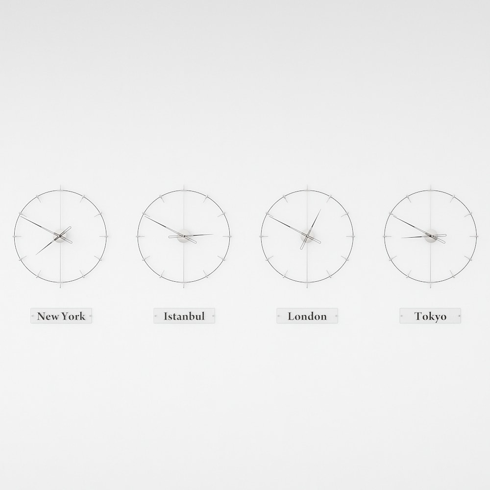 world clocks are on the white background.
