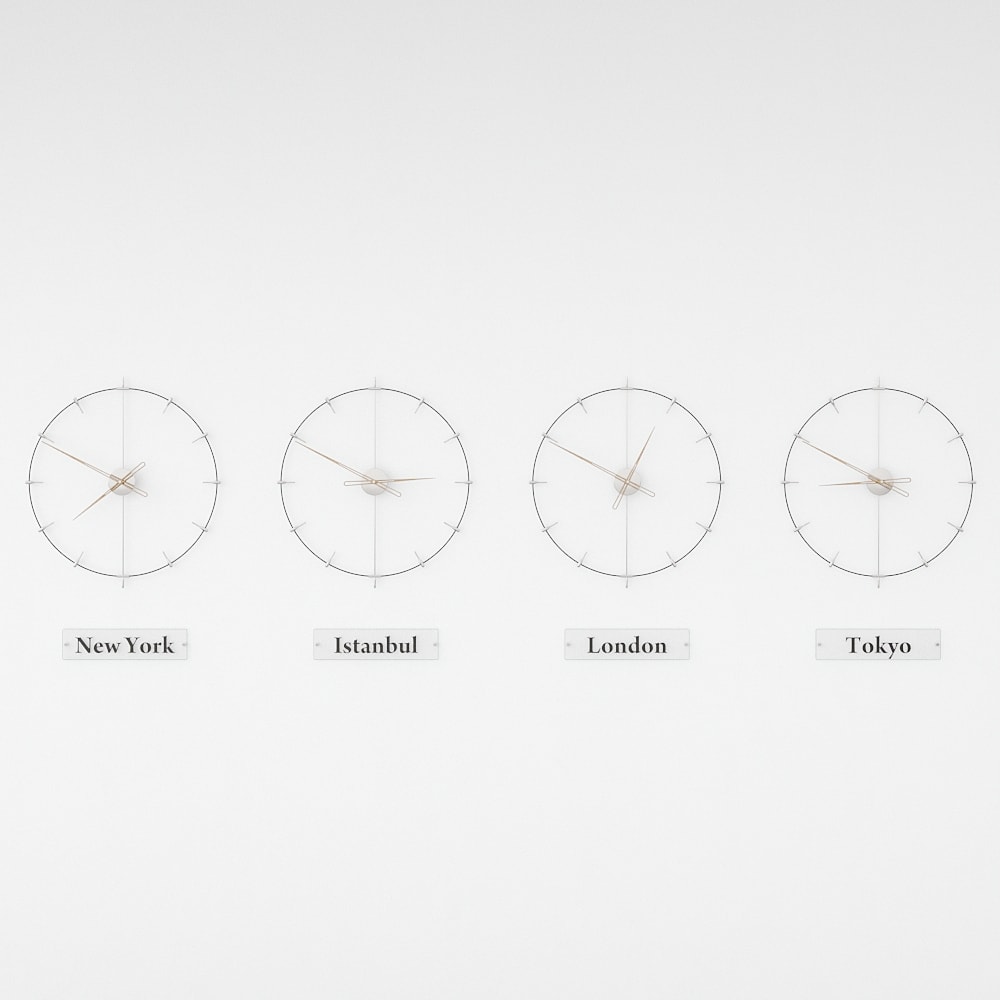 white world clocks are on the white background.