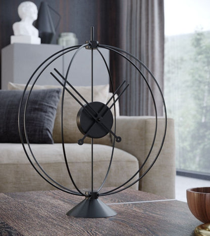 black small table clock atom