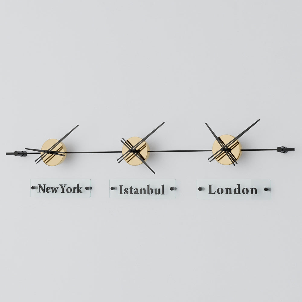 gold analog wall clock world clock 