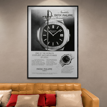 Patek Philippe wall art, vintage Patek Philippe ads, Patek Philippe vintage poster, Framed black poster,frontal image angle